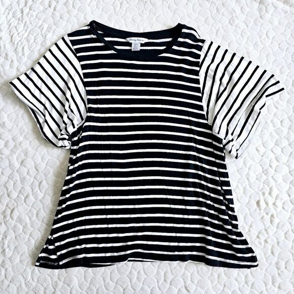 Tommy Bahama multi striped tee wide sleeves oversized small black white - Picture 1 of 8